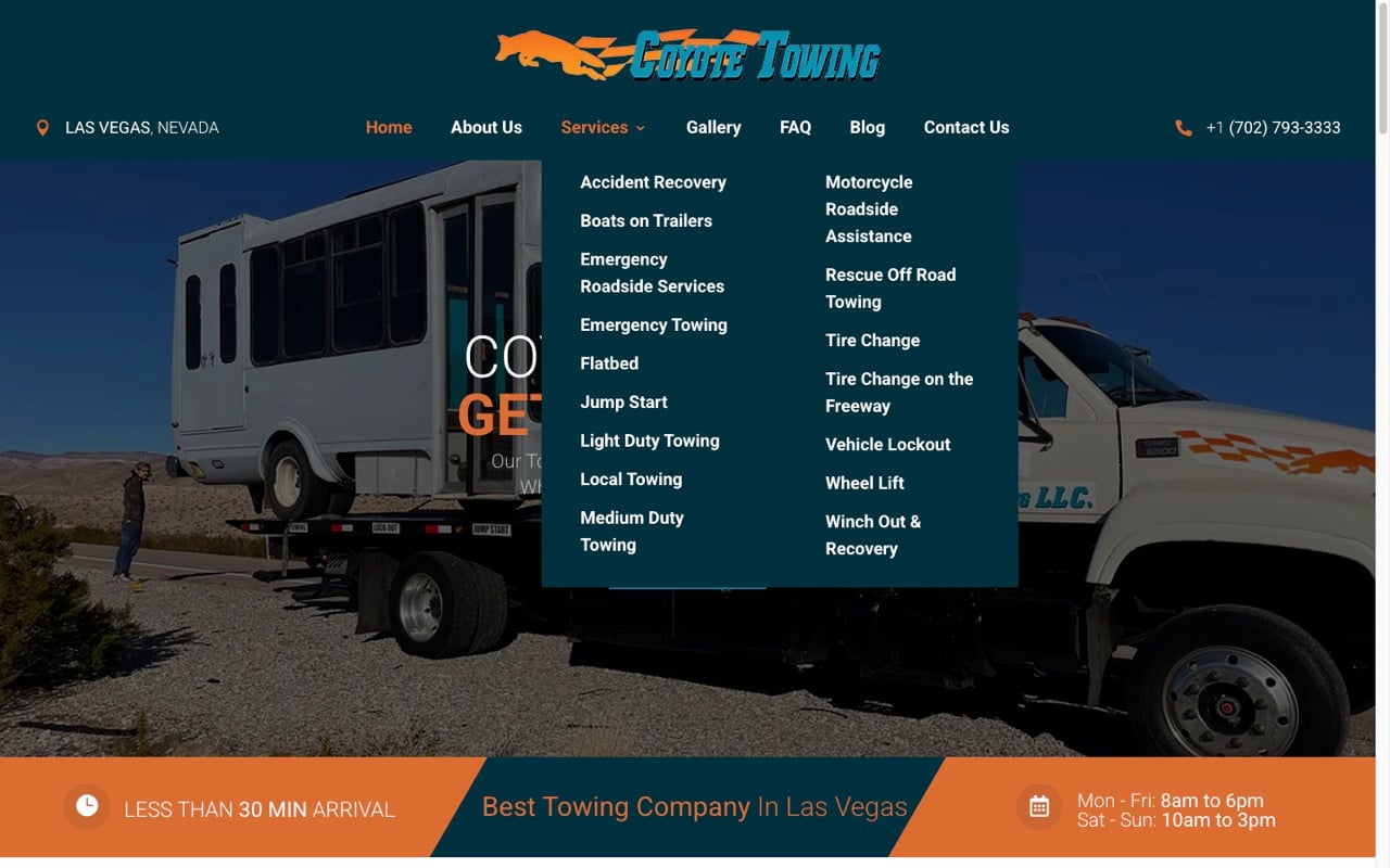 Coyote Towing website built by Spectral Vision