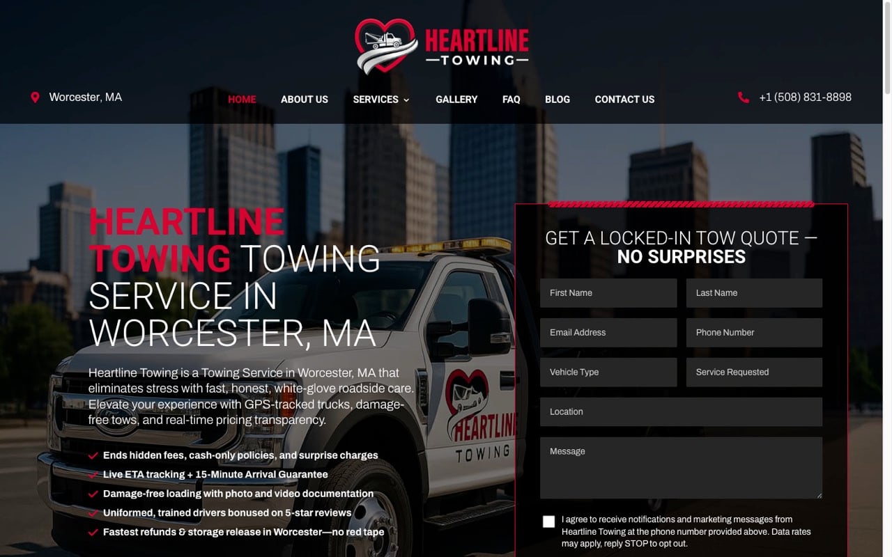 Heartline Towing website built by Spectral Vision