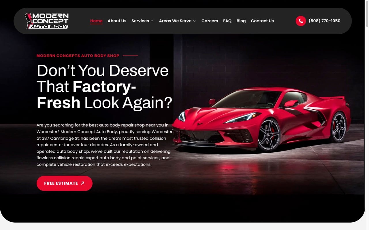 Modern Concepts Auto Body website built by Spectral Vision