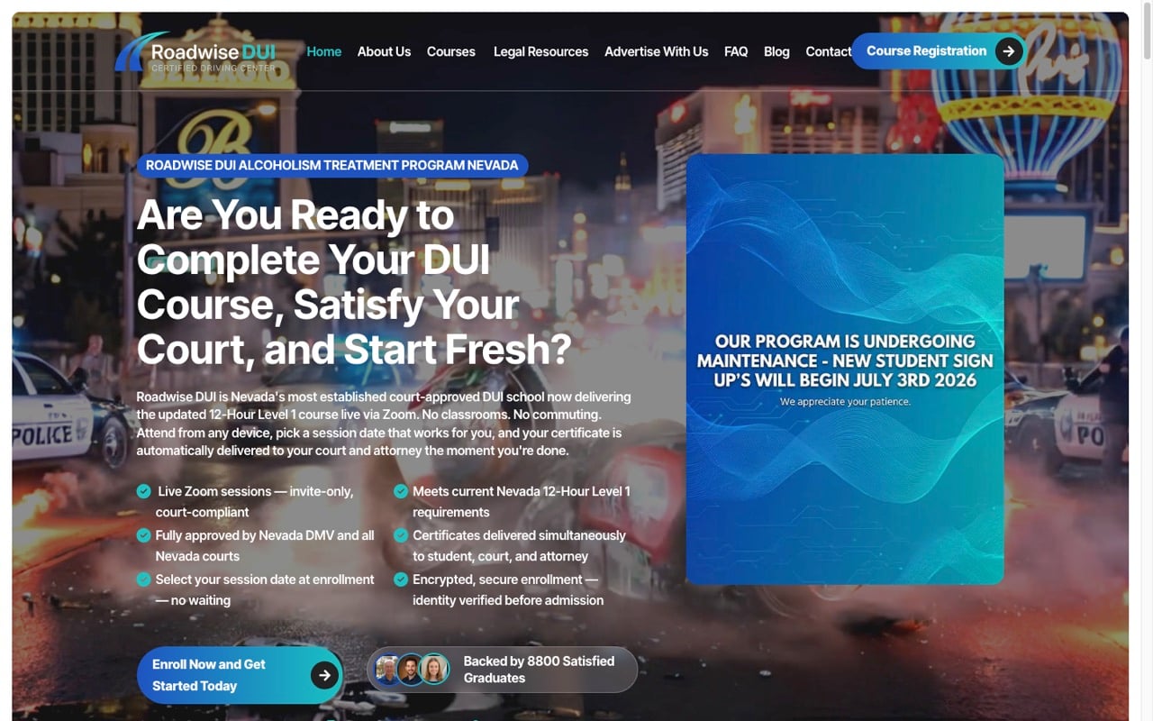 Road Wise DUI website built by Spectral Vision