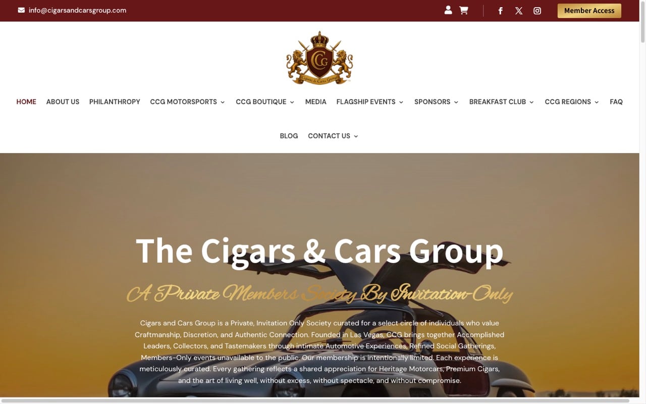 Cigars and Cars Group website built by Spectral Vision