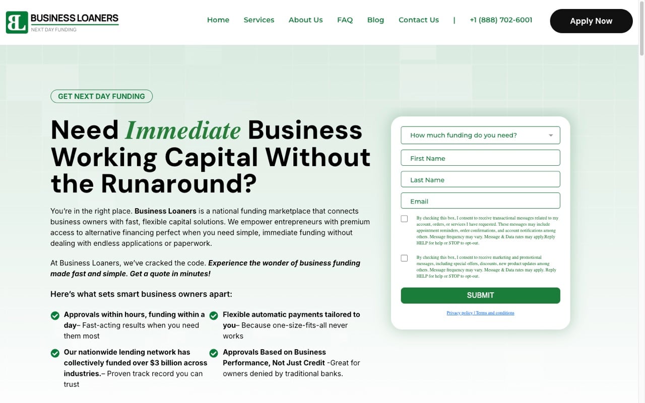Business Loaners website built by Spectral Vision