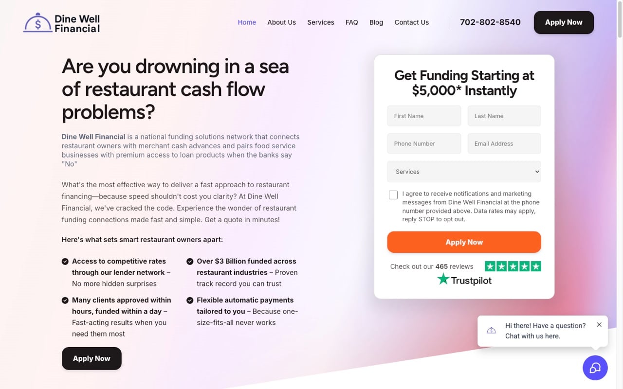 Dine Well Financial website built by Spectral Vision