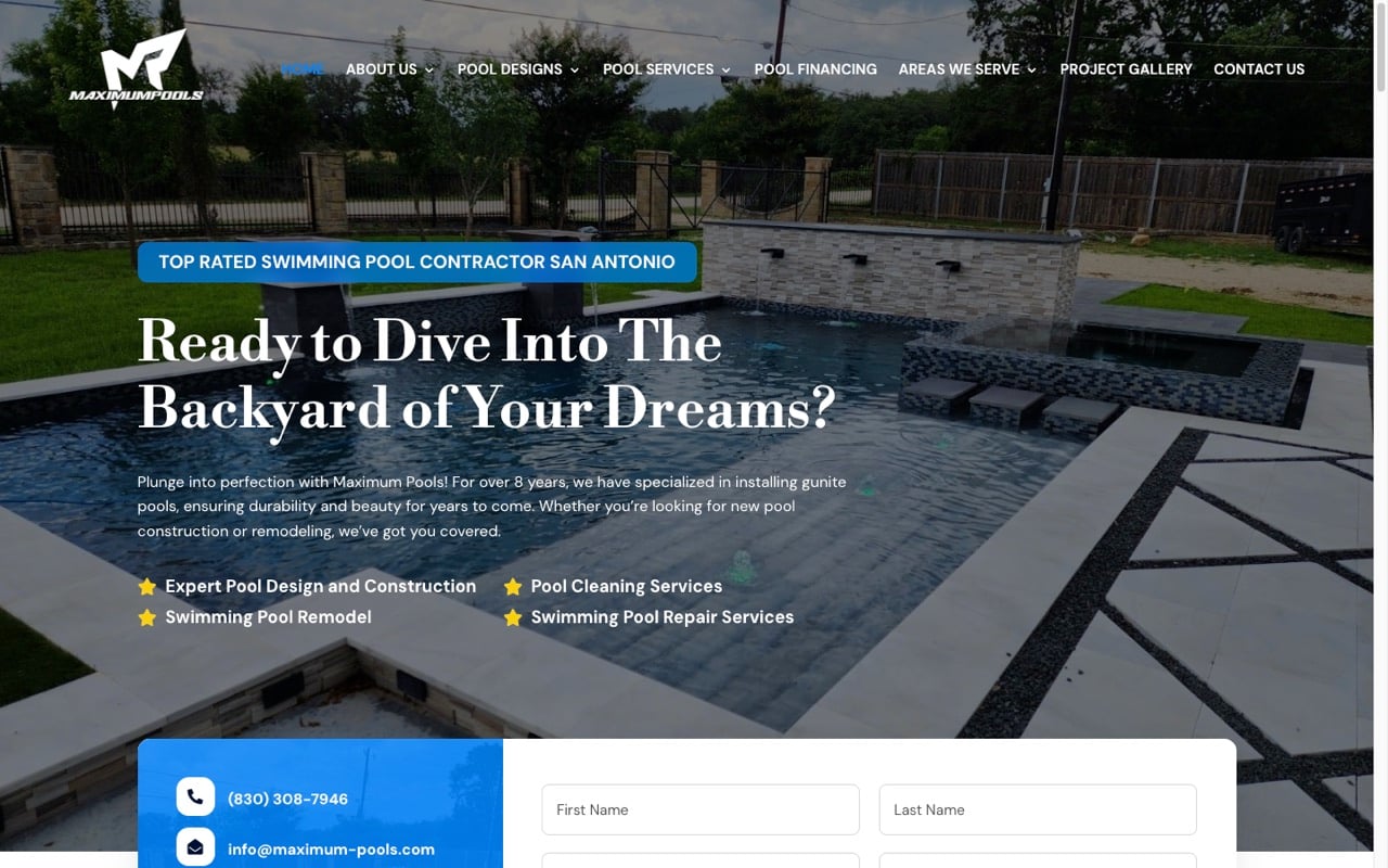 Maximum Pools website built by Spectral Vision
