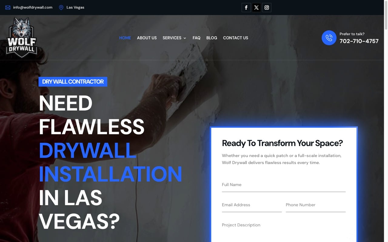 Wolf Drywall website built by Spectral Vision