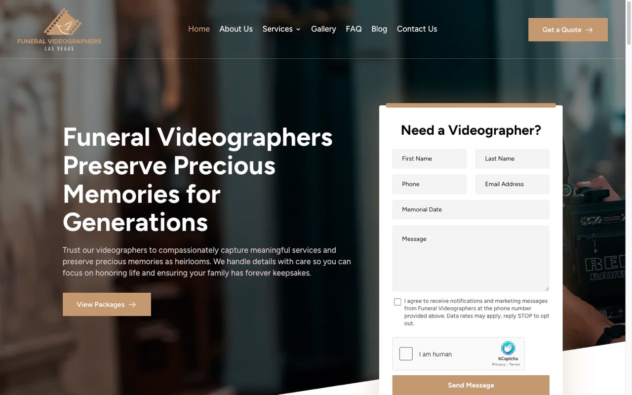 Funeral Videographers website built by Spectral Vision