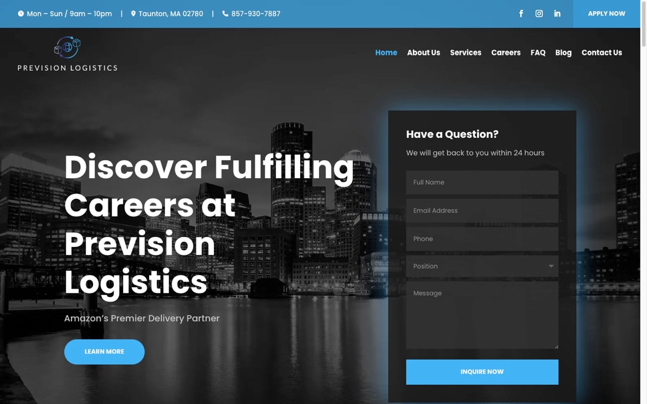 Prevision Logistics website built by Spectral Vision