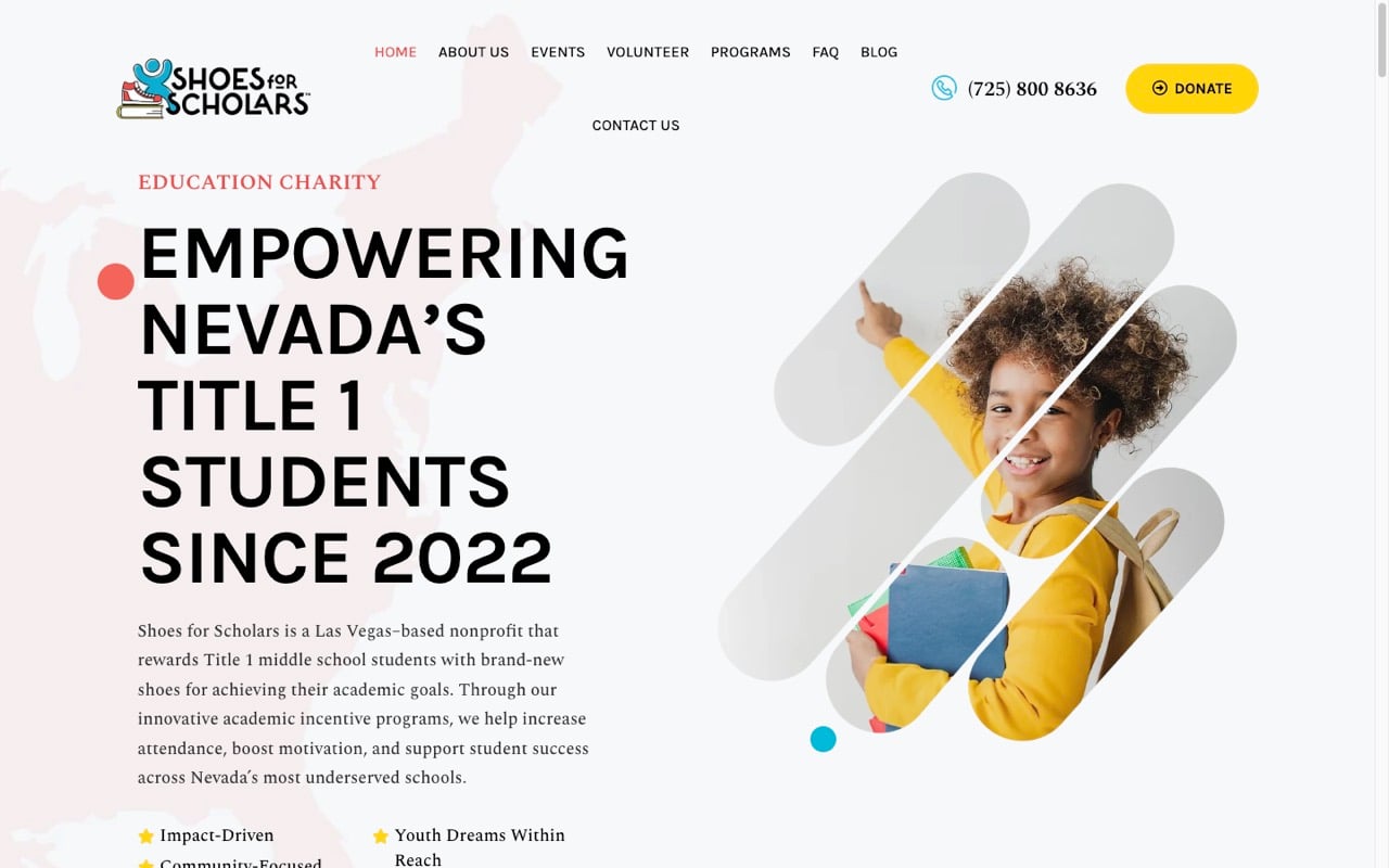 Shoes For Scholars website built by Spectral Vision