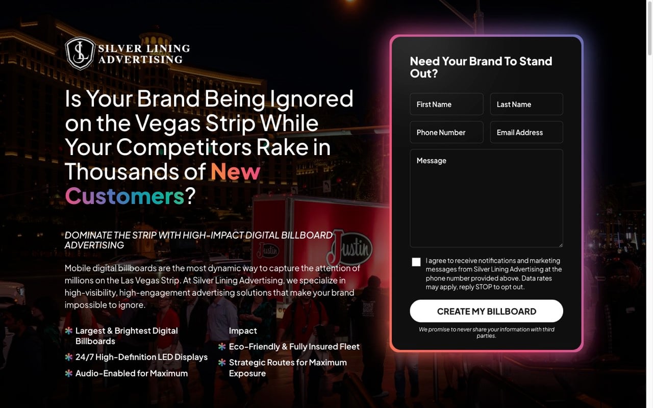 Silver Lining Advertising website built by Spectral Vision