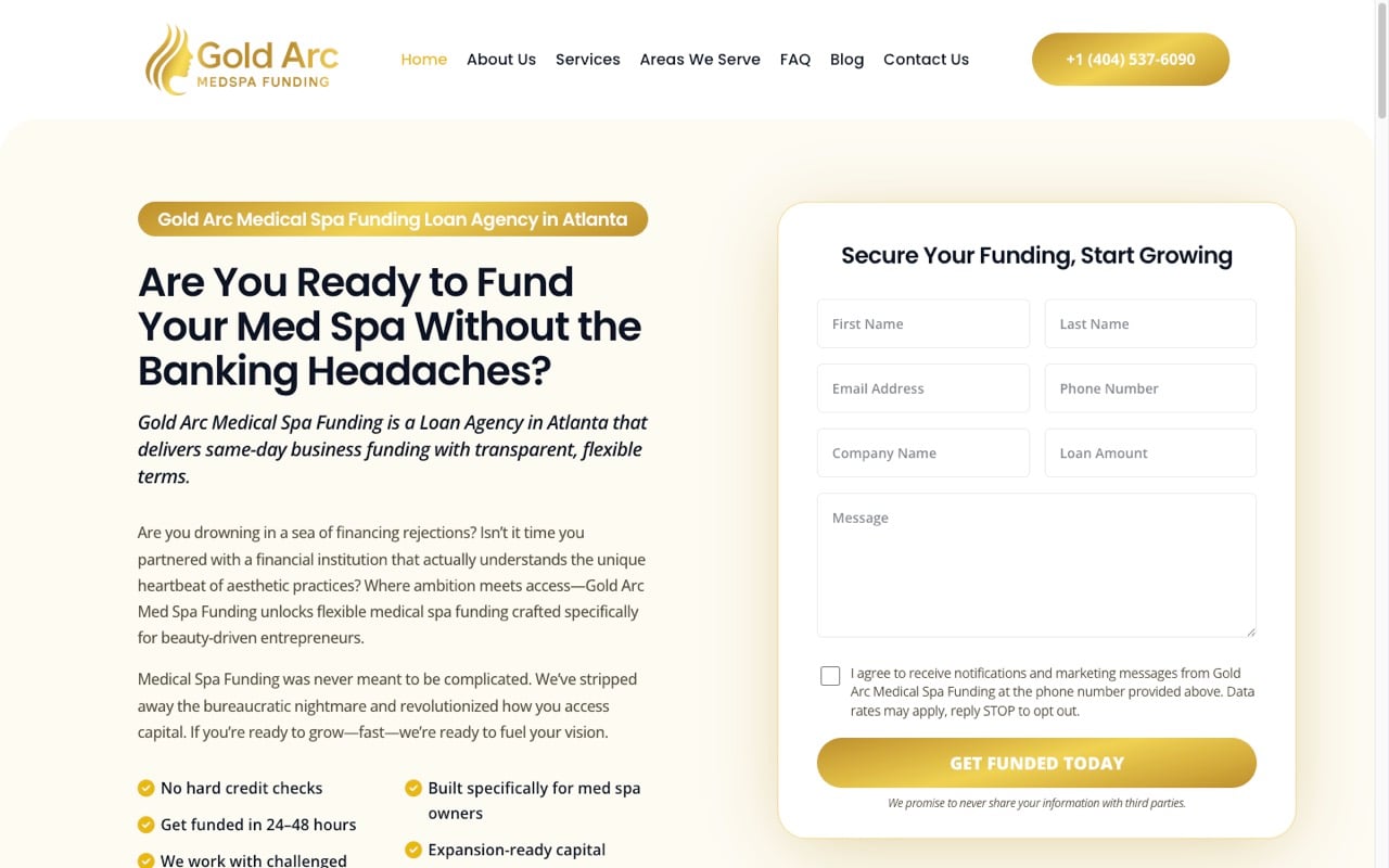 Gold Arc Med Spa Funding website built by Spectral Vision