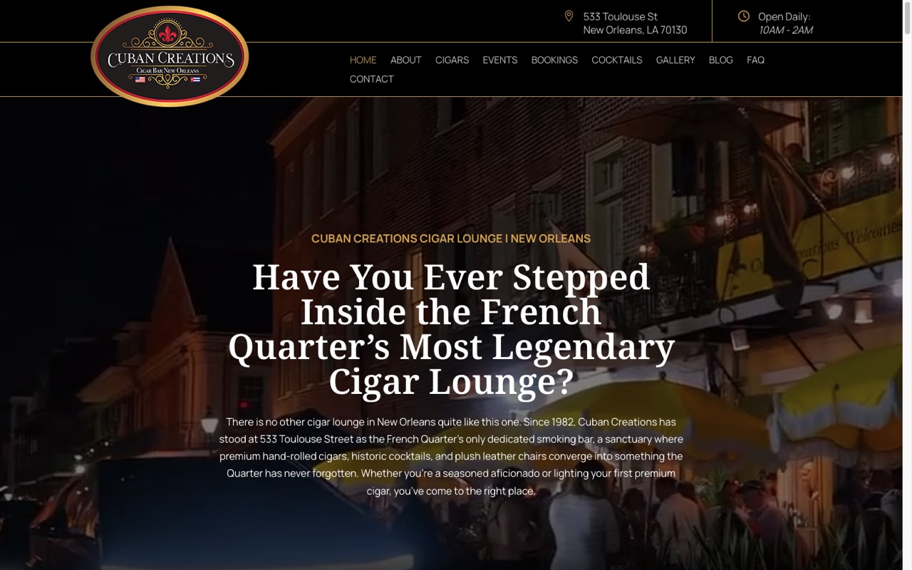 Cuban Creations Cigar Bar website built by Spectral Vision