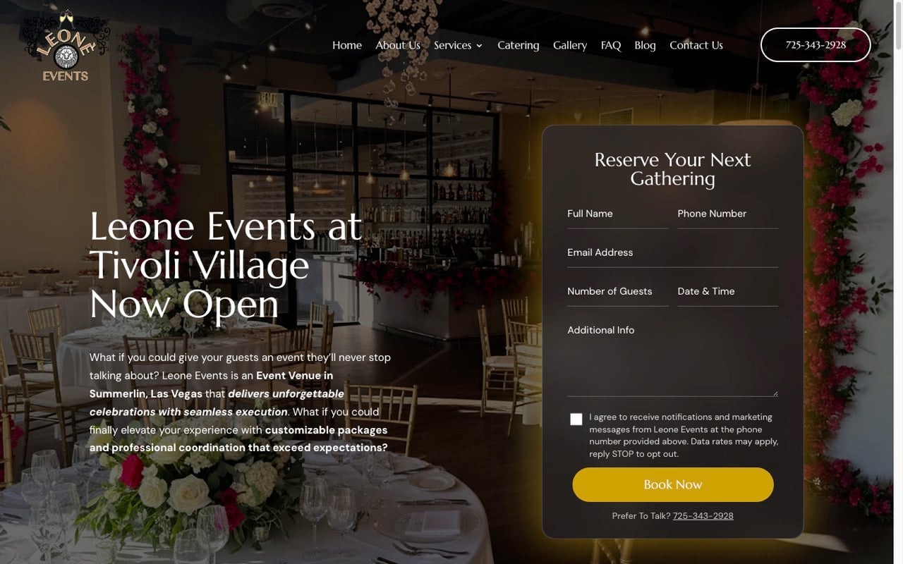 Leone Events website built by Spectral Vision