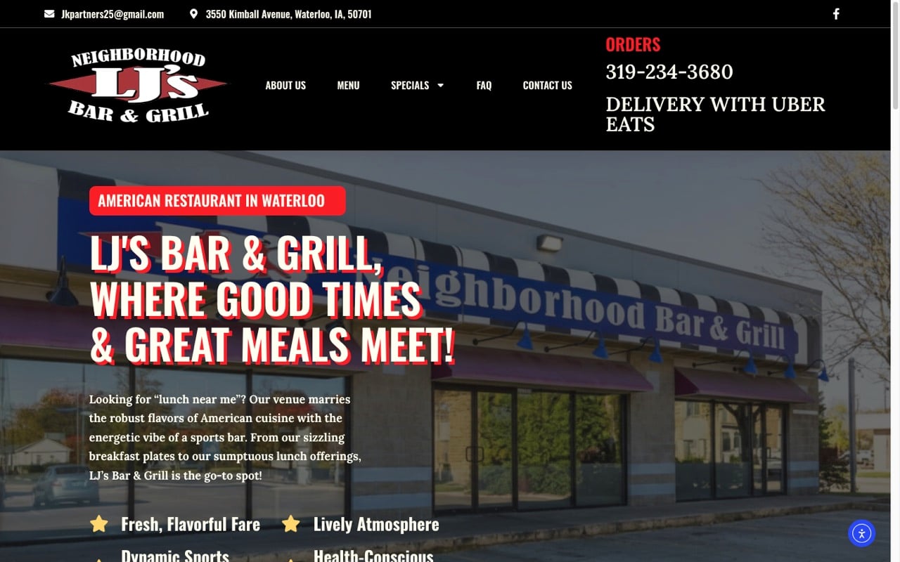 LJ's Bar & Grill website built by Spectral Vision