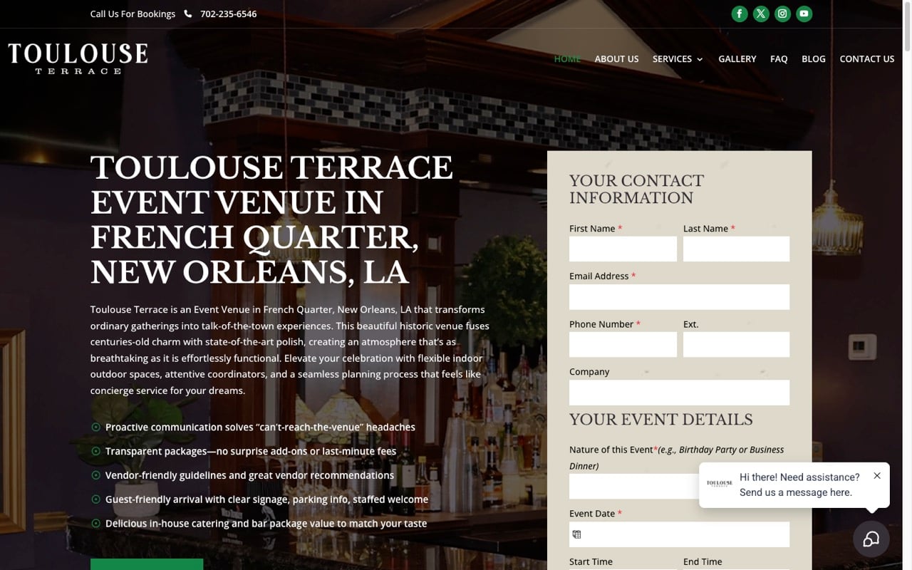 Toulouse Terrace website built by Spectral Vision