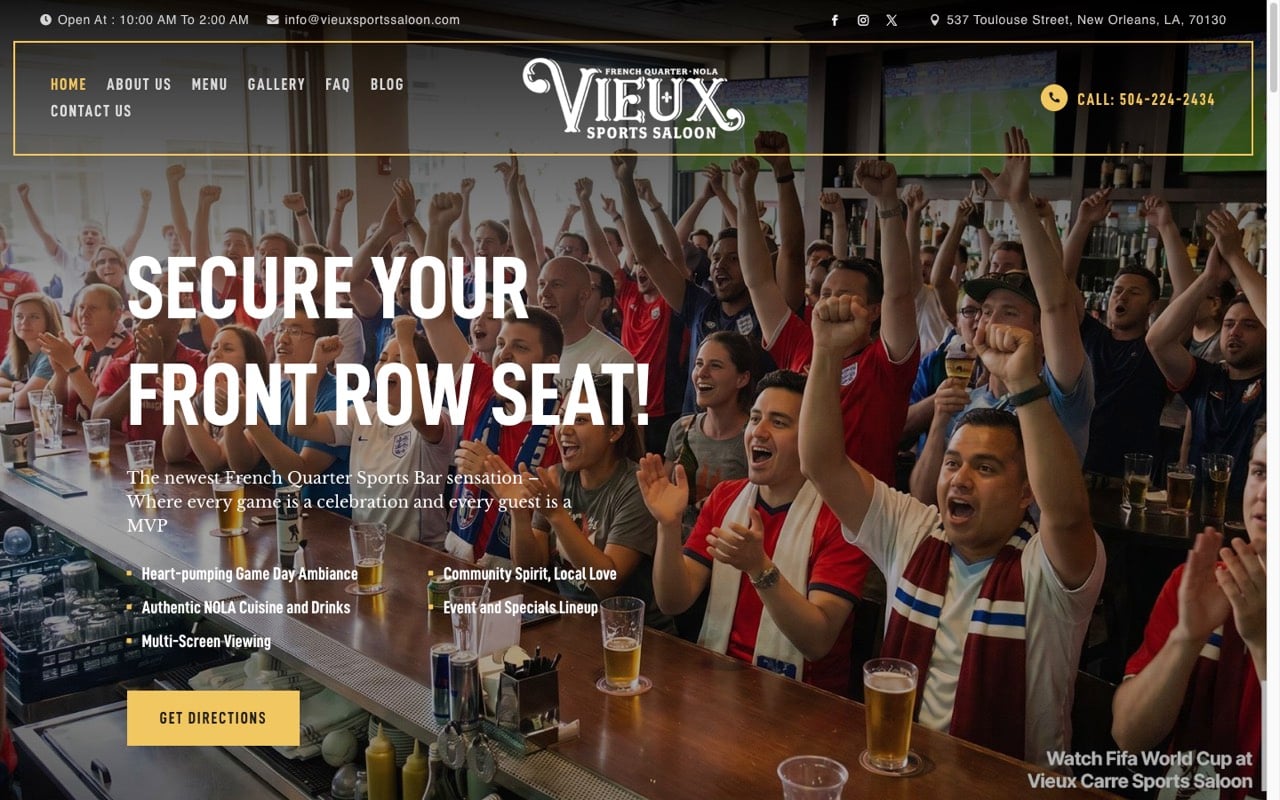 Vieux Sports Saloon website built by Spectral Vision