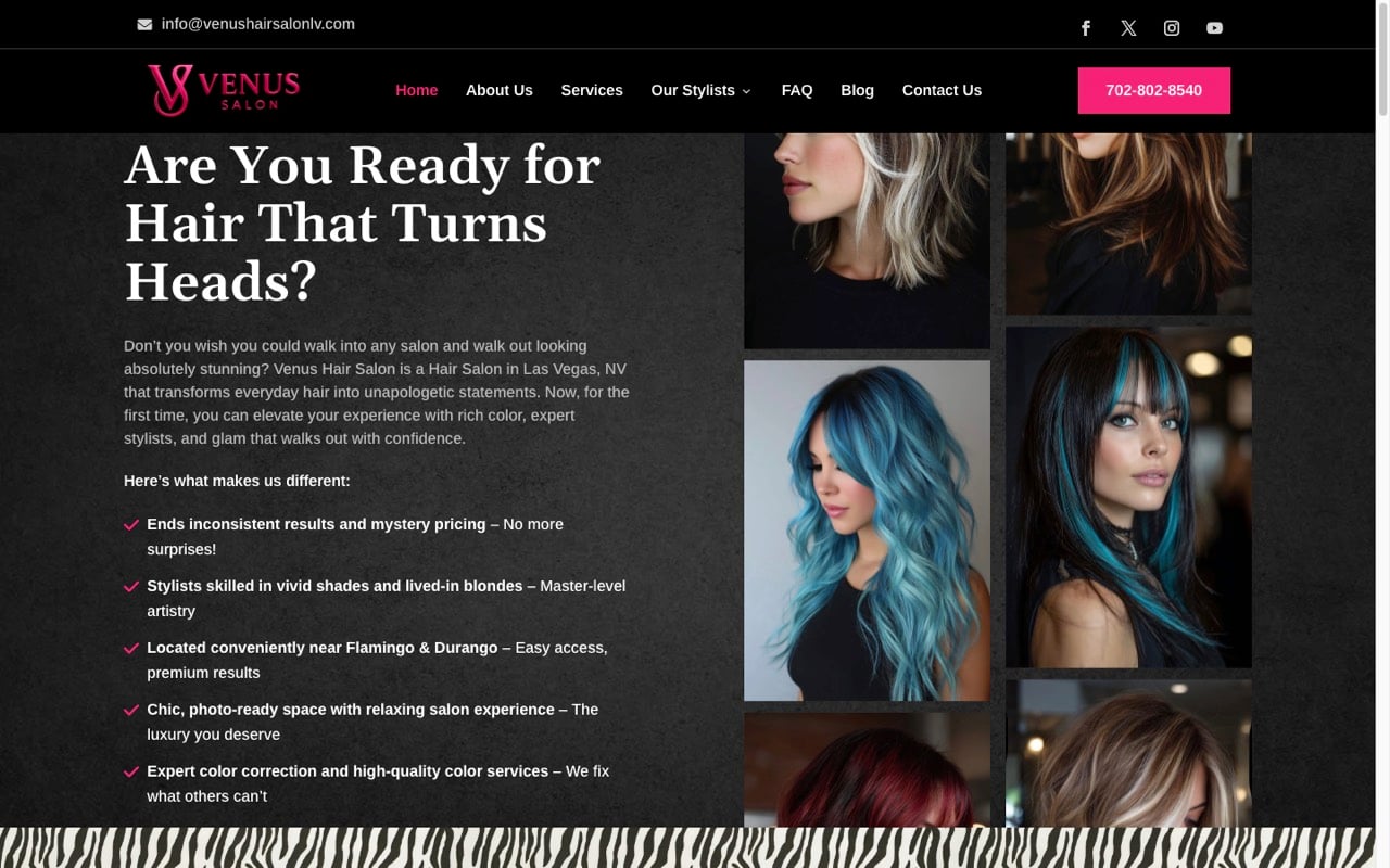 Venus Hair Salon website built by Spectral Vision